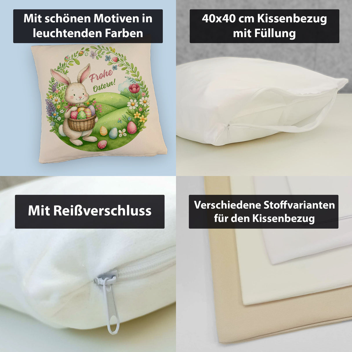 Osterhase Kissen mit Spruch Frohe Ostern