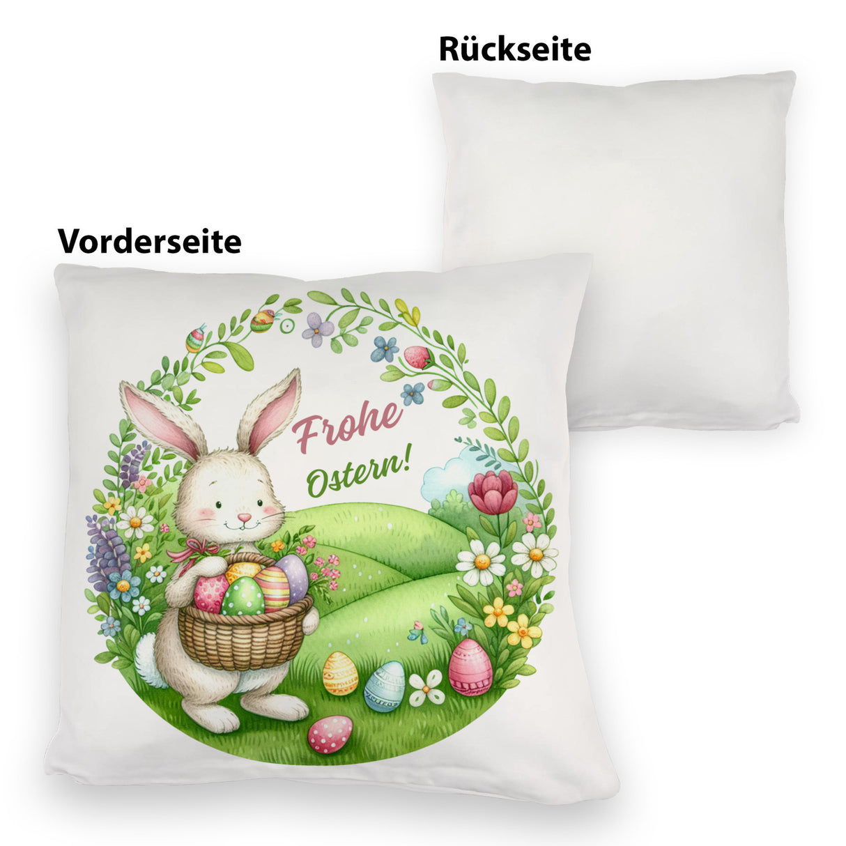 Osterhase Kissen mit Spruch Frohe Ostern