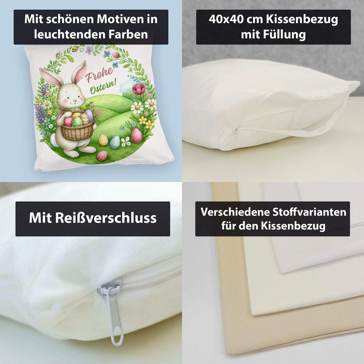Osterhase Kissen mit Spruch Frohe Ostern