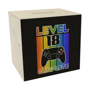 18. Geburtstag Gamer Spardose mit Spruch Level 18 complete