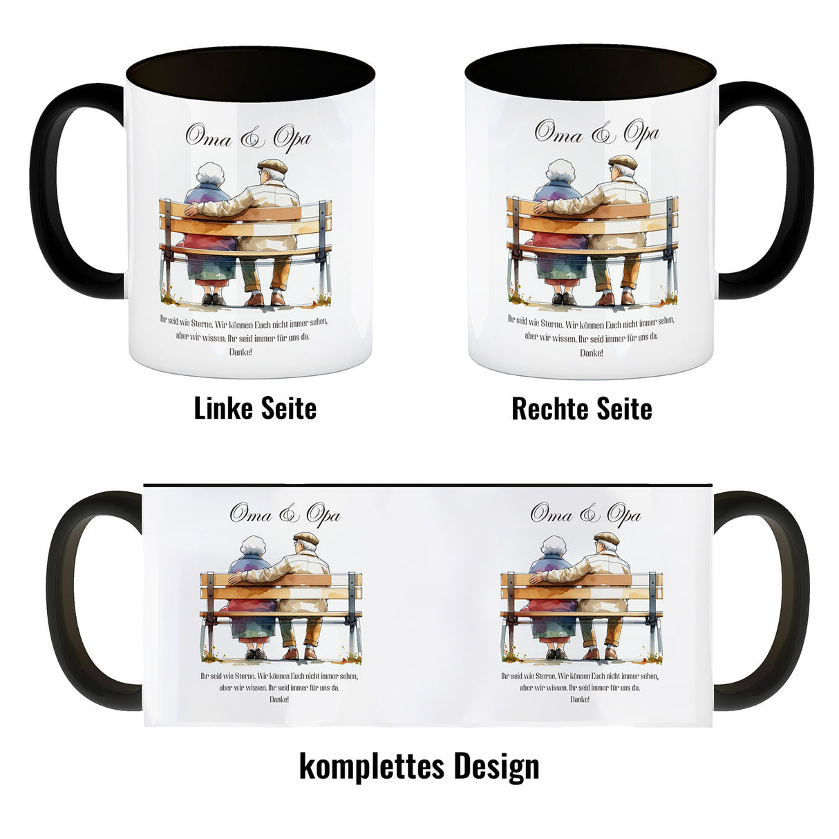 Oma und Opa auf Bank Kaffeebecher