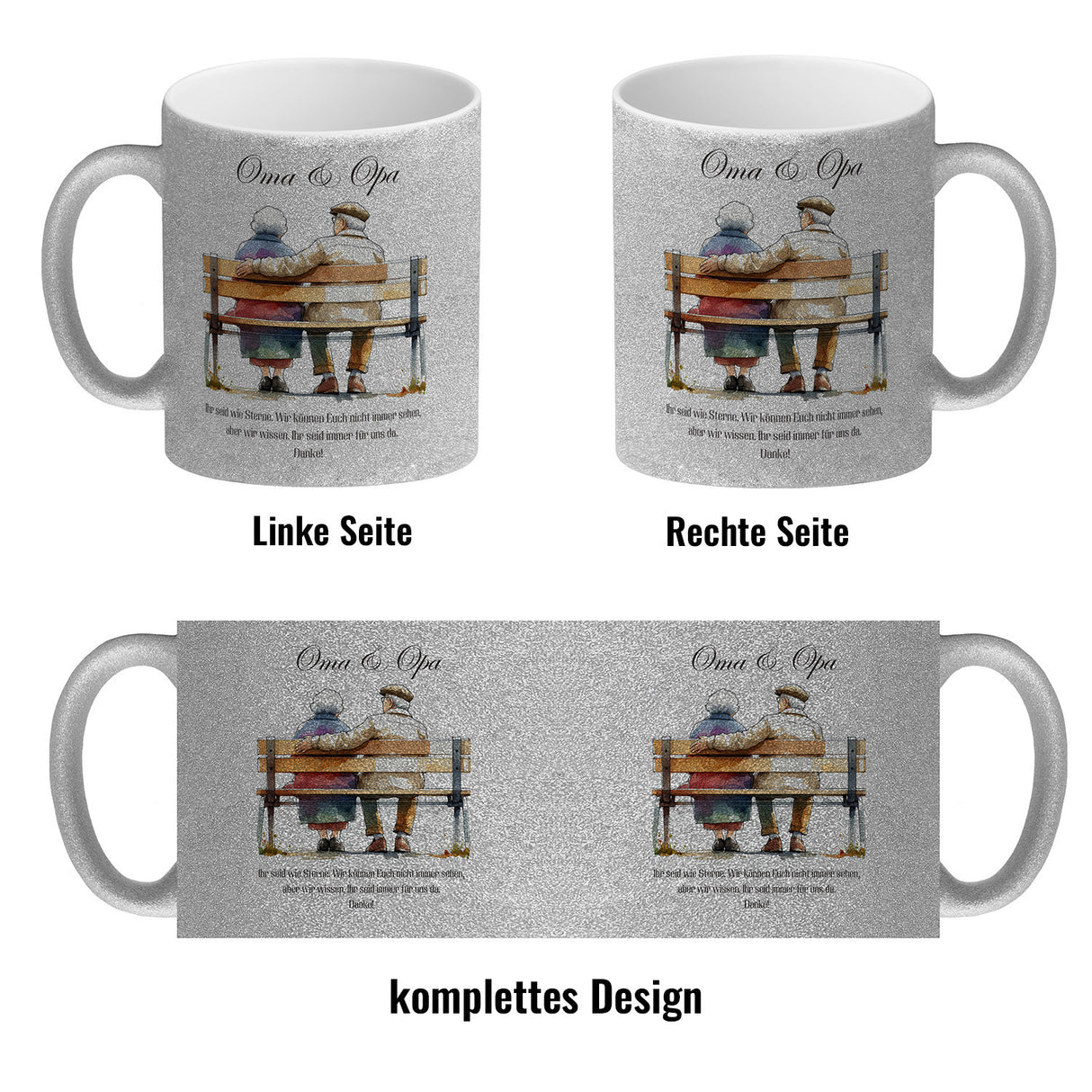Oma und Opa auf Bank Kaffeebecher
