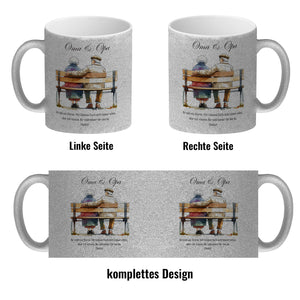 Oma und Opa auf Bank Kaffeebecher