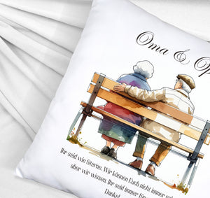 Oma und Opa auf Bank Kissen