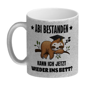 Faultier Abitur Kaffeebecher mit Spruch Abi geschafft zurück ins Bett