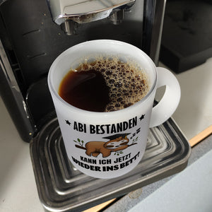 Faultier Abitur Kaffeebecher mit Spruch Abi geschafft zurück ins Bett