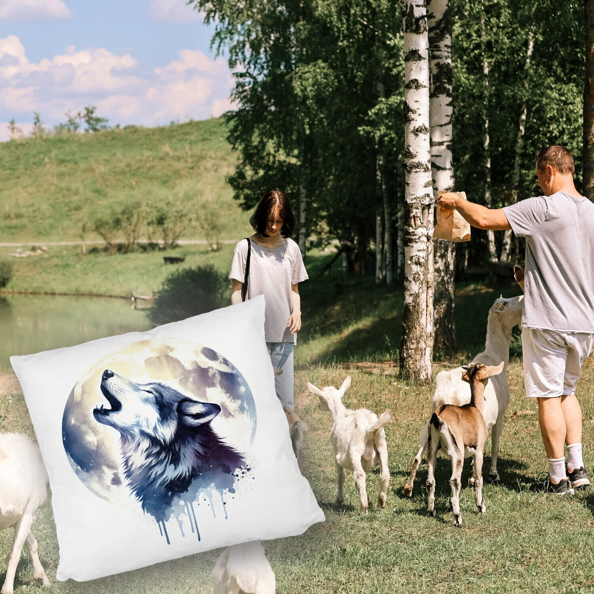 Wolf im Mondschein Kissen