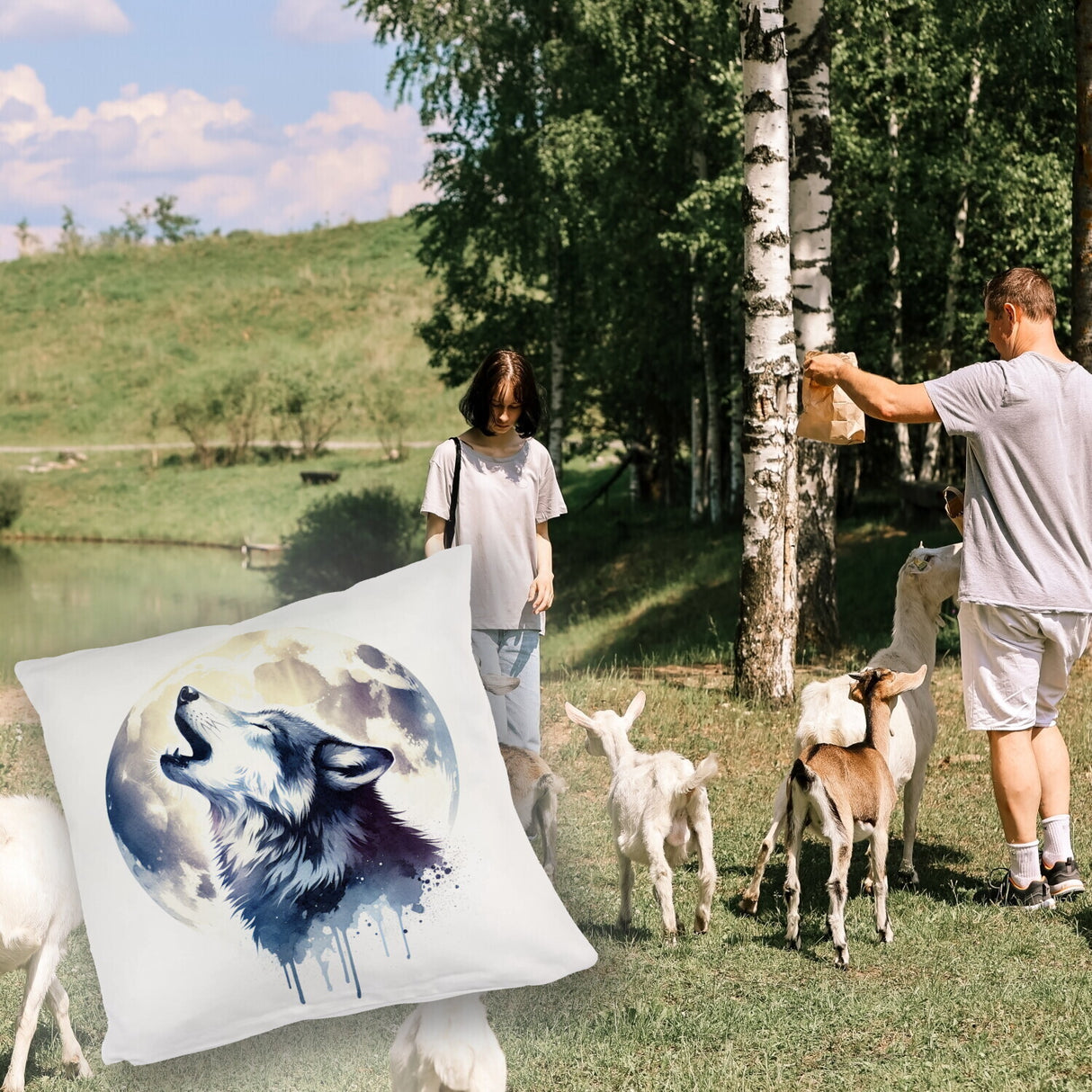 Wolf im Mondschein Kissen