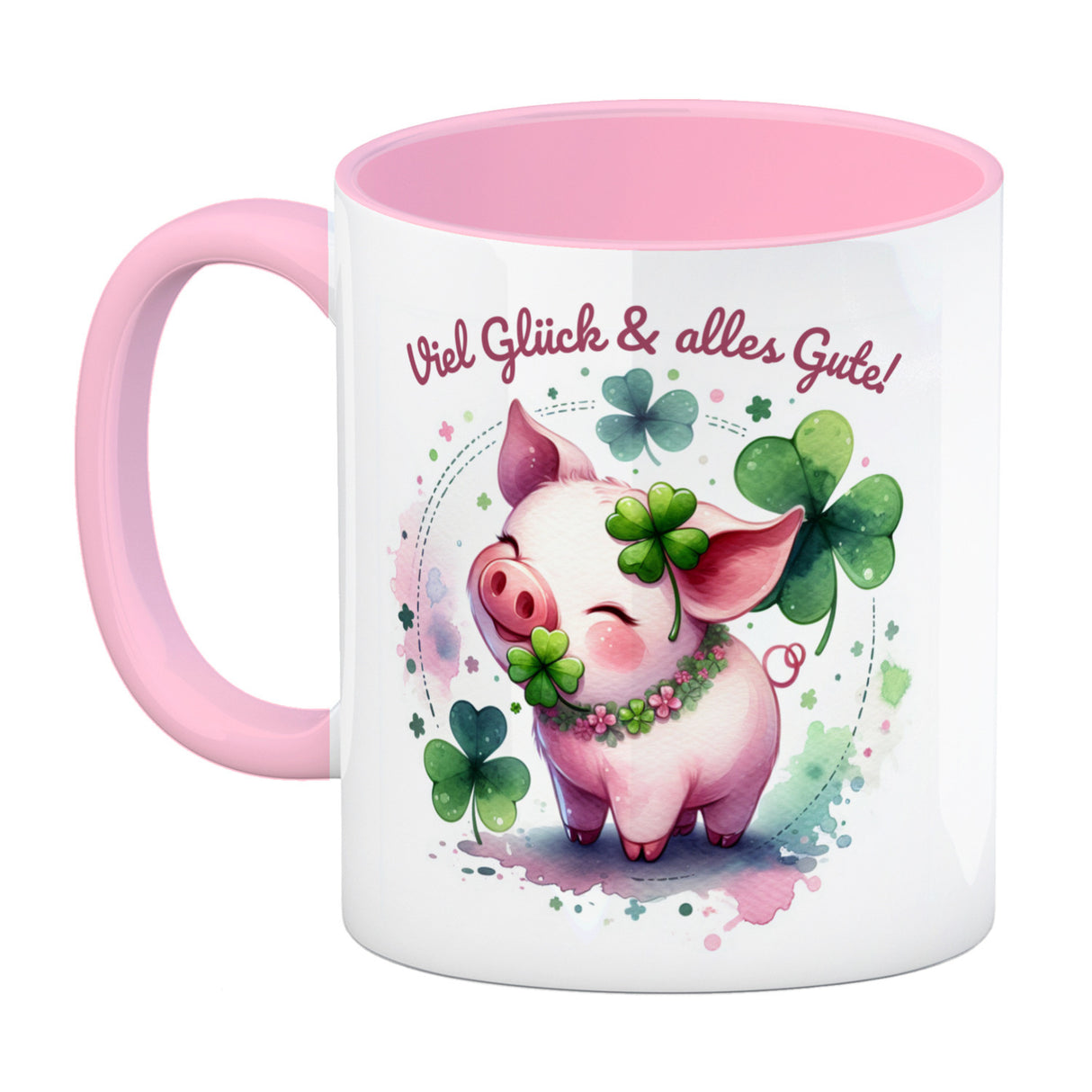 Glücksschwein Kaffeebecher mit Spruch Spruch Viel Glück & alles Gute!