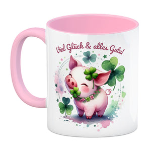 Glücksschwein Kaffeebecher mit Spruch Spruch Viel Glück & alles Gute!