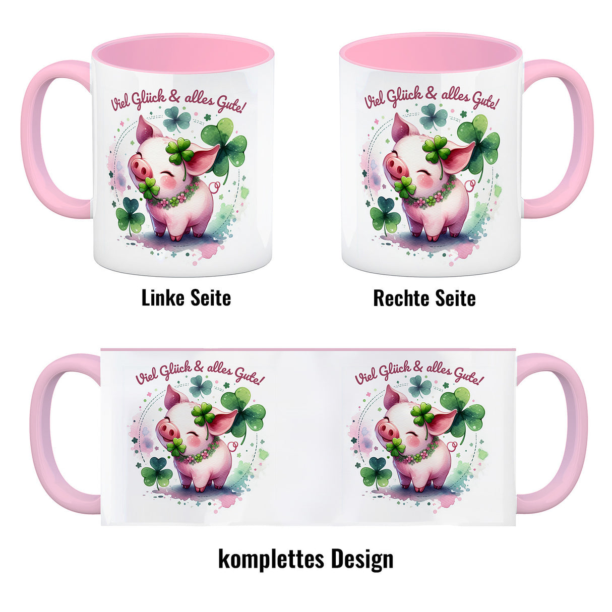 Glücksschwein Kaffeebecher mit Spruch Spruch Viel Glück & alles Gute!