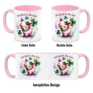 Glücksschwein Kaffeebecher mit Spruch Spruch Viel Glück & alles Gute!