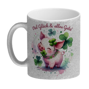 Glücksschwein Kaffeebecher mit Spruch Spruch Viel Glück & alles Gute!