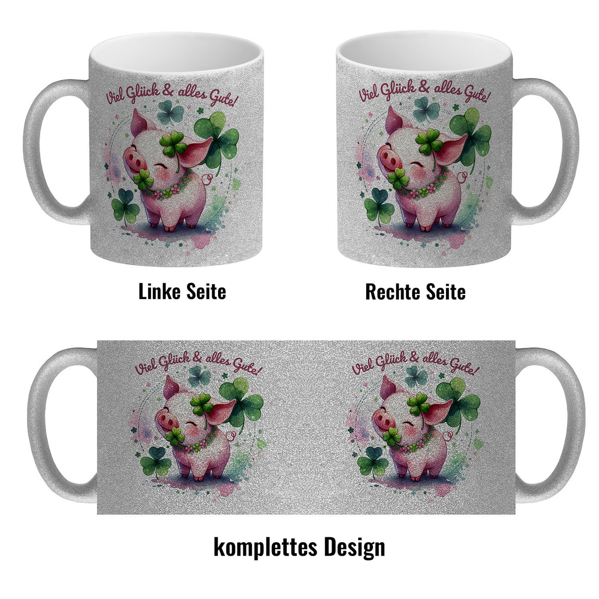 Glücksschwein Kaffeebecher mit Spruch Spruch Viel Glück & alles Gute!