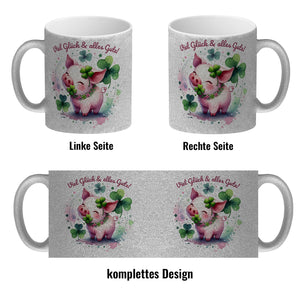 Glücksschwein Kaffeebecher mit Spruch Spruch Viel Glück & alles Gute!
