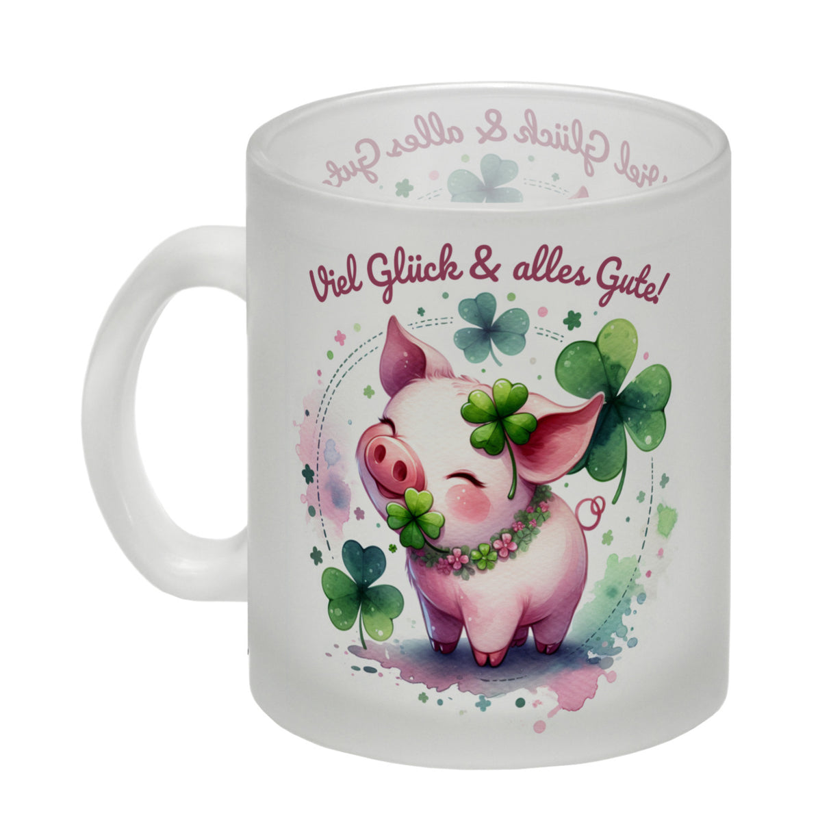 Glücksschwein Kaffeebecher mit Spruch Spruch Viel Glück & alles Gute!