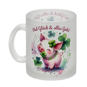 Glücksschwein Kaffeebecher mit Spruch Spruch Viel Glück & alles Gute!