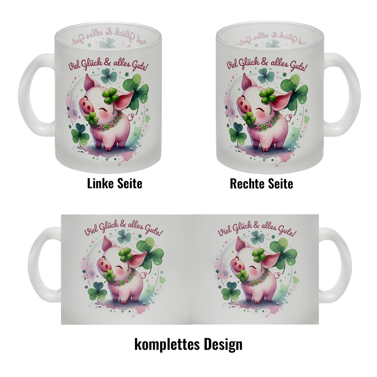 Glücksschwein Kaffeebecher mit Spruch Spruch Viel Glück & alles Gute!