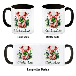 Glücksschwein mit Kleeblatt Kaffeebecher