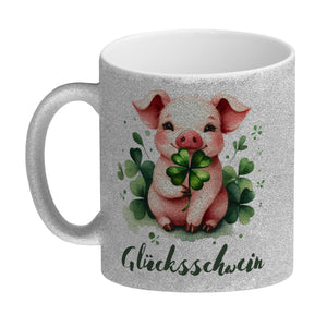 Glücksschwein mit Kleeblatt Kaffeebecher
