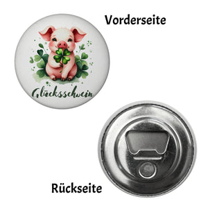 Glücksschwein mit Kleeblatt Magnet rund