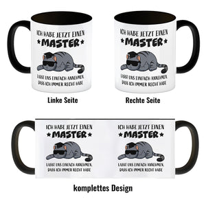 Schlaumeier-Katze Kaffeebecher mit Spruch Habe Master und immer recht