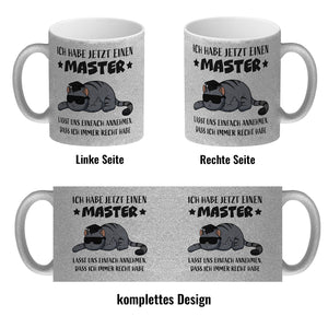 Schlaumeier-Katze Kaffeebecher mit Spruch Habe Master und immer recht
