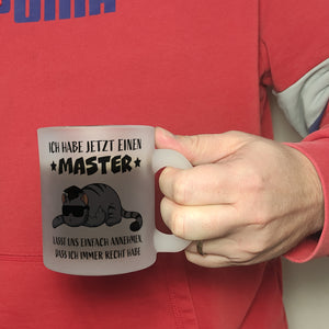 Schlaumeier-Katze Kaffeebecher mit Spruch Habe Master und immer recht