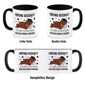 Schlafender Bär mit Doktorhut Kaffeebecher mit Spruch Prüfung bestanden