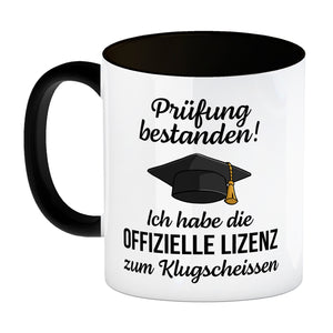 Doktorhut Prüfung bestanden Kaffeebecher mit Spruch Lizenz zum Klugscheißen