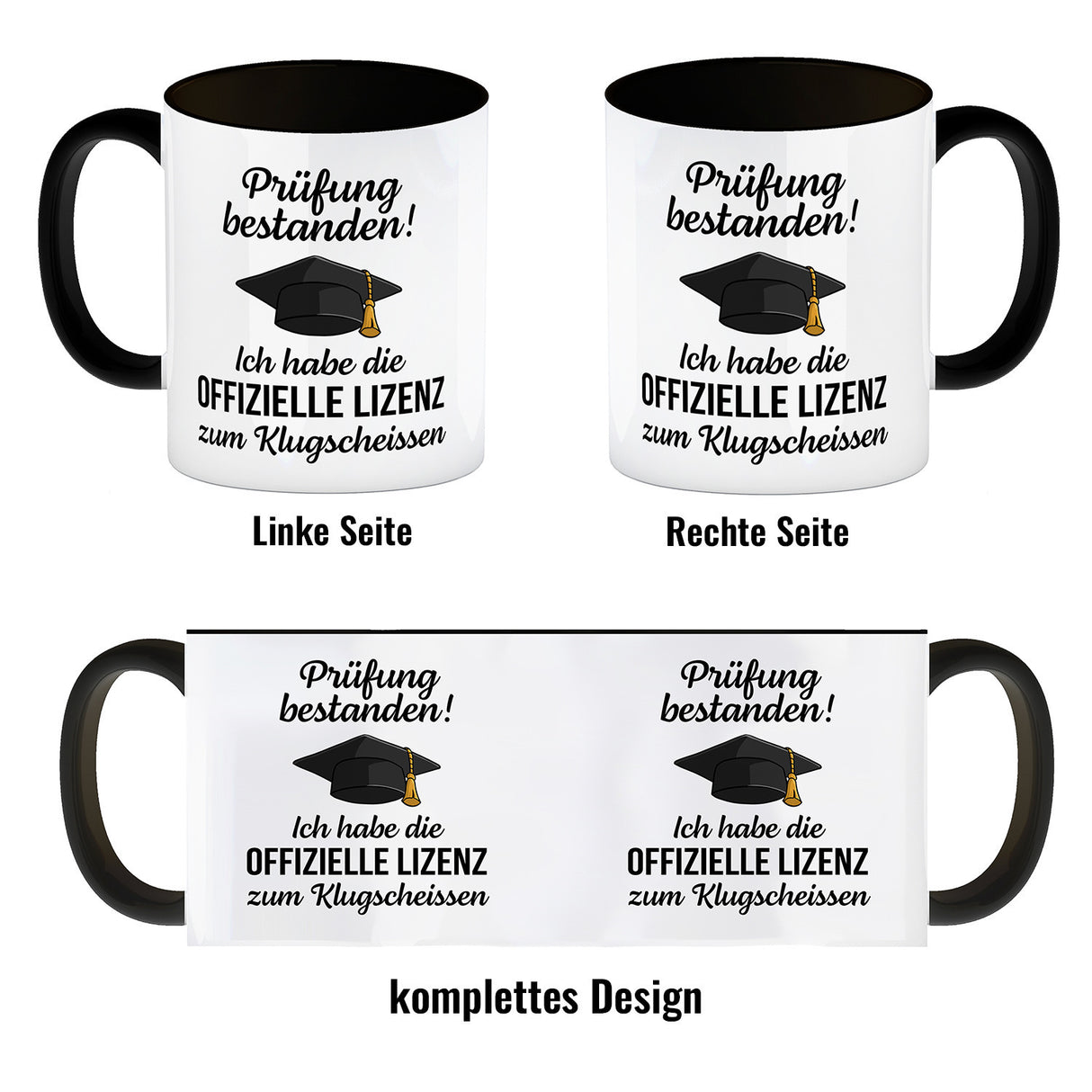 Doktorhut Prüfung bestanden Kaffeebecher mit Spruch Lizenz zum Klugscheißen