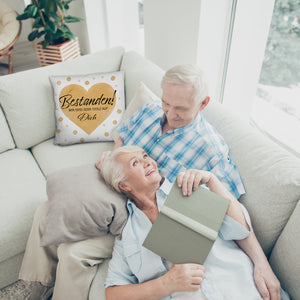 Bestanden Kissen mit Spruch Wir sind sehr stolz auf Dich
