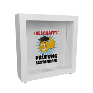 Prüfung bestanden Spardose mit Gesicht und Daumen hoch