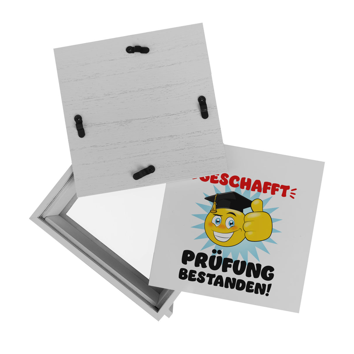 Prüfung bestanden Spardose mit Gesicht und Daumen hoch