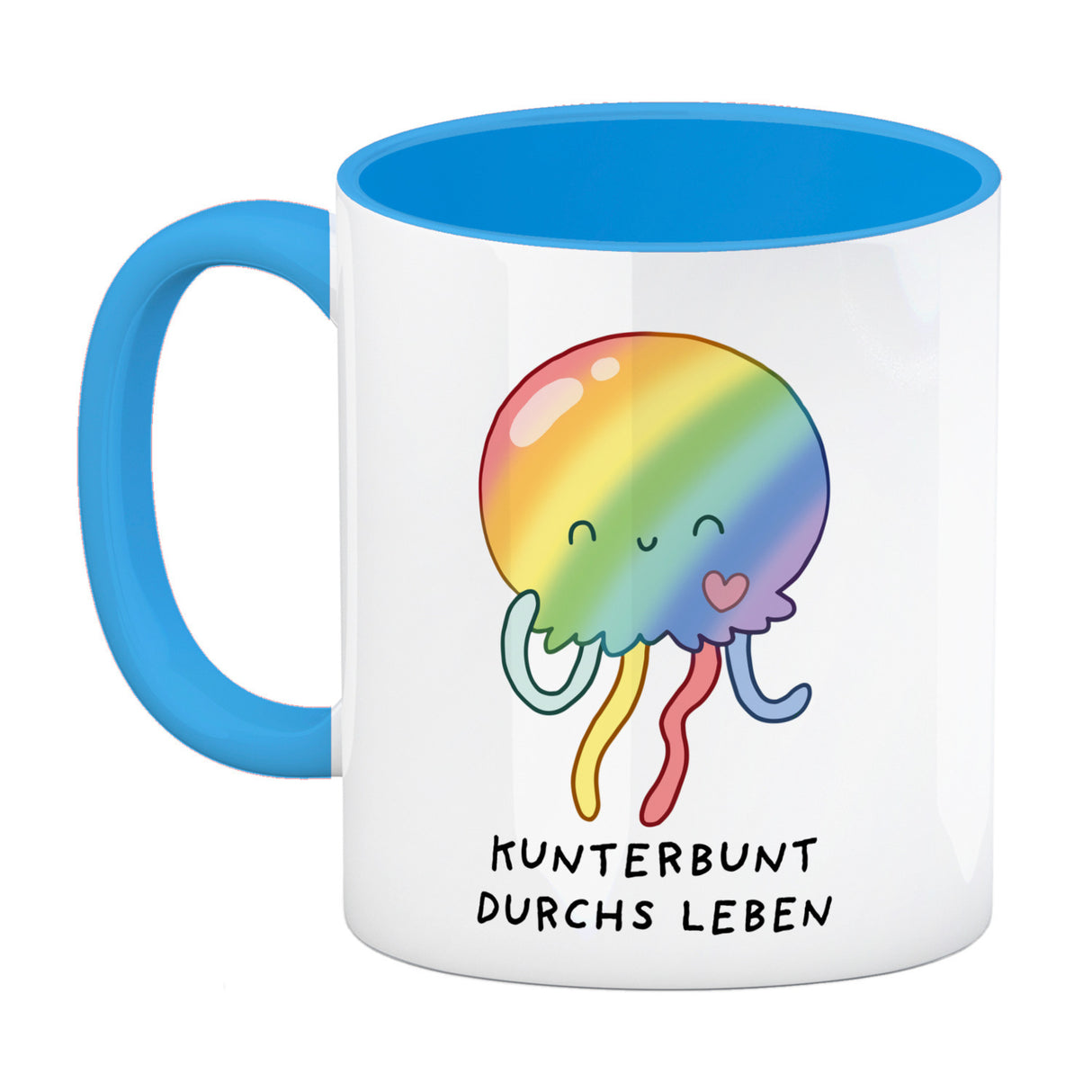 Jelly & Friends Regenbogen-Qualle Kaffeebecher mit Spruch Kunterbunt durchs Leben