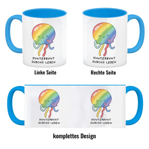 Jelly & Friends Regenbogen-Qualle Kaffeebecher mit Spruch Kunterbunt durchs Leben