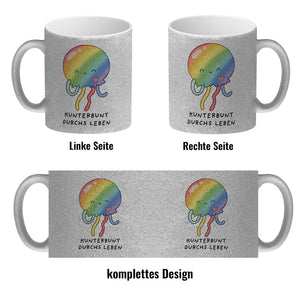 Jelly & Friends Regenbogen-Qualle Kaffeebecher mit Spruch Kunterbunt durchs Leben