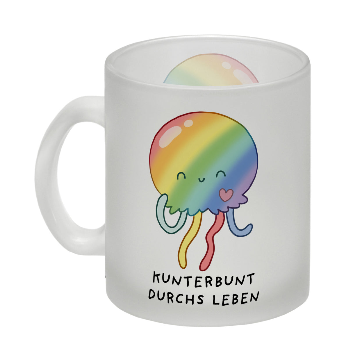 Jelly & Friends Regenbogen-Qualle Kaffeebecher mit Spruch Kunterbunt durchs Leben