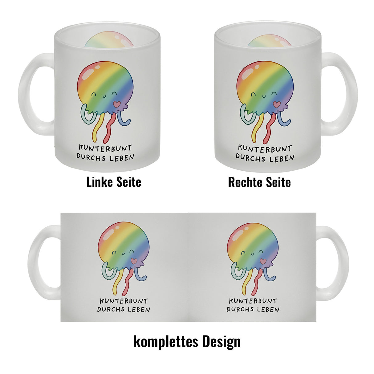 Jelly & Friends Regenbogen-Qualle Kaffeebecher mit Spruch Kunterbunt durchs Leben