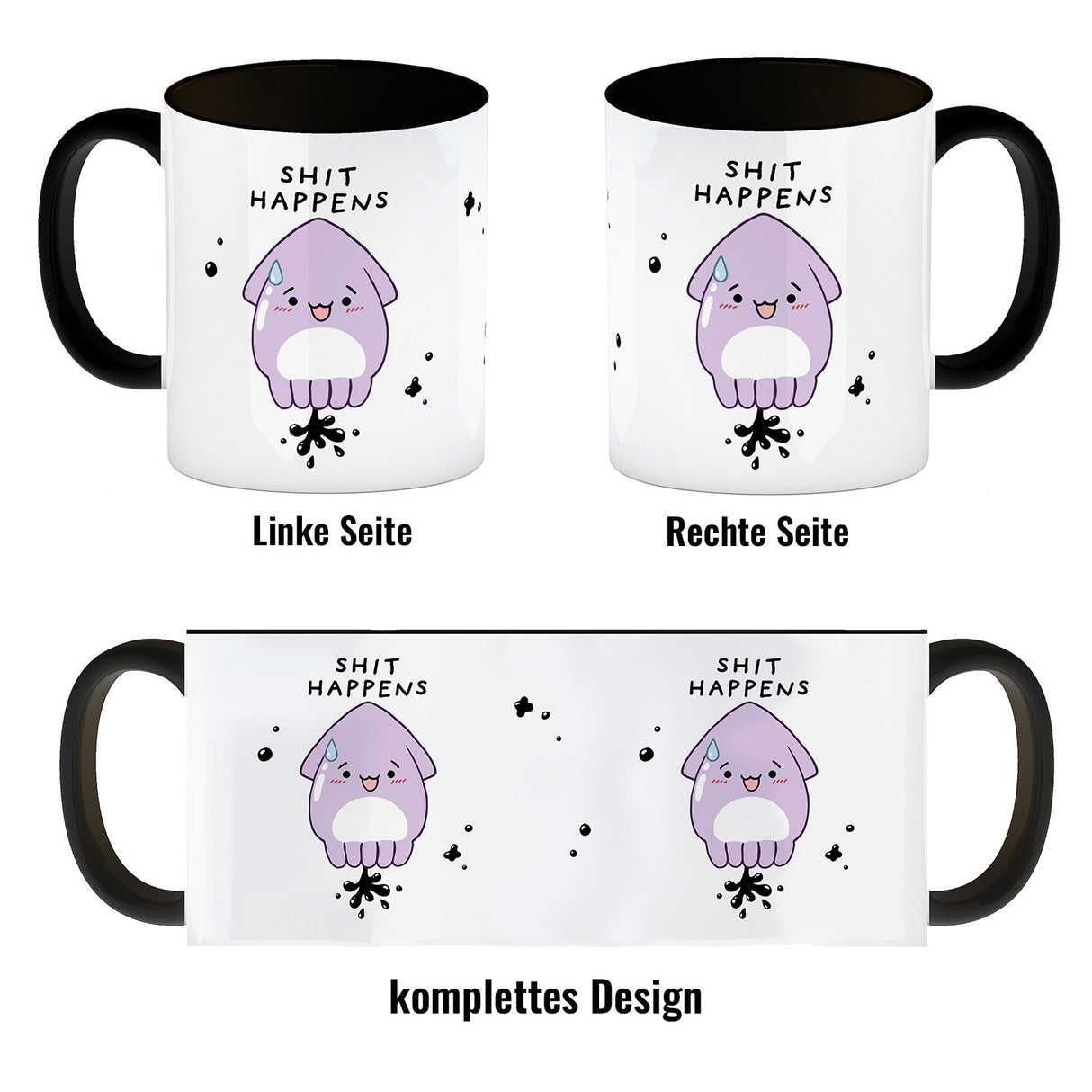 Jelly & Friends Tintenfisch Kaffeebecher mit Spruch Shit happens