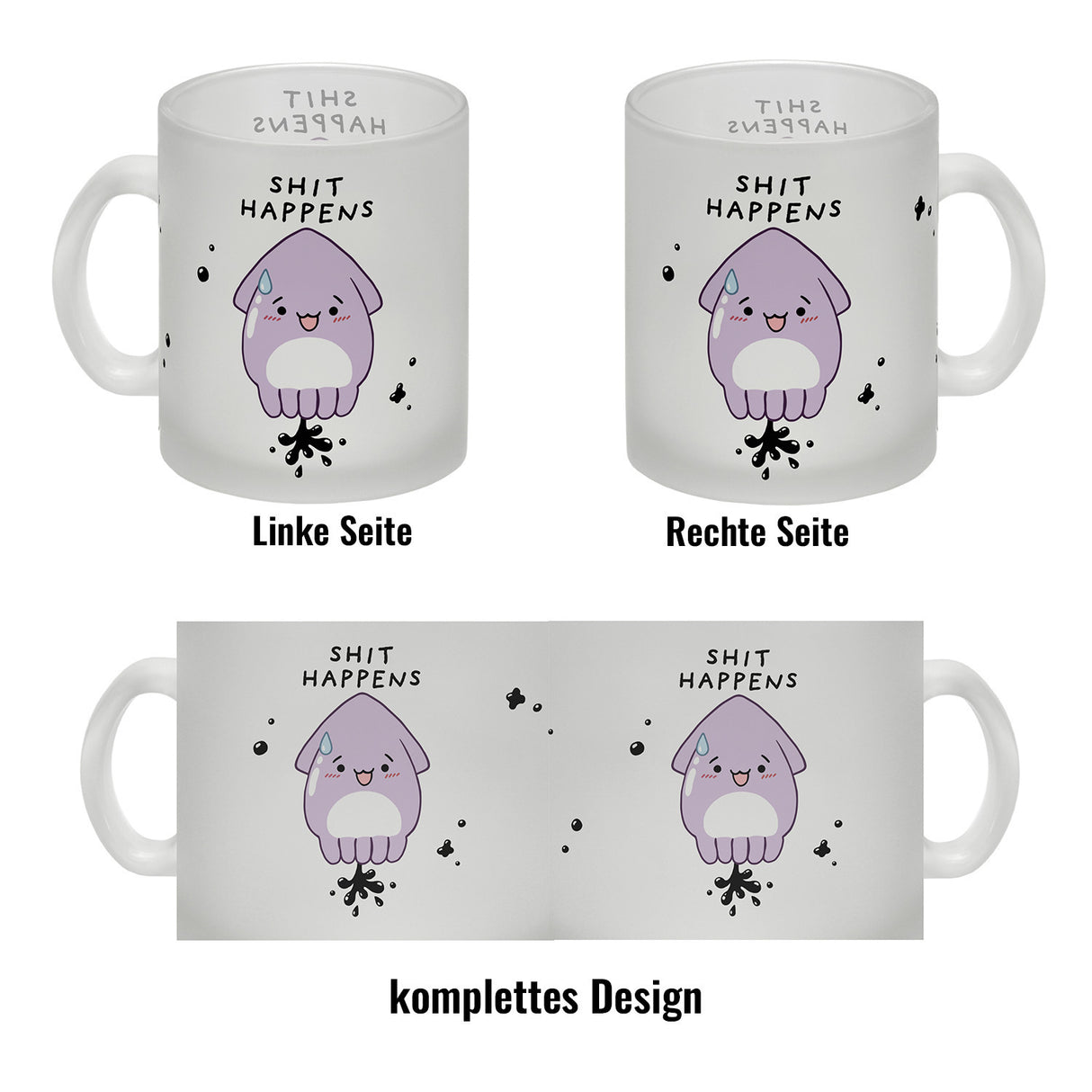 Jelly & Friends Tintenfisch Kaffeebecher mit Spruch Shit happens