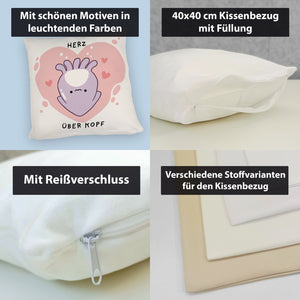 Jelly & Friends Tintenfisch Kissen mit Spruch Herz über Kopf