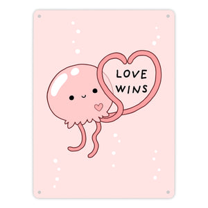 Jelly & Friends Qualle Metallschild in 15x20 cm mit Spruch Love Wins