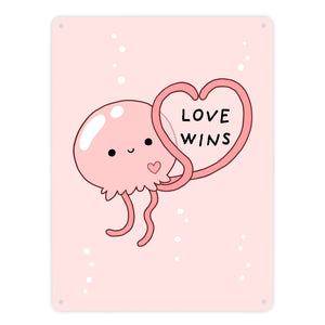 Jelly & Friends Qualle Metallschild in 15x20 cm mit Spruch Love Wins