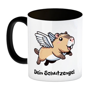 Comic Capybara mit Flügeln Kaffeebecher mit Spruch Dein Schutzengel