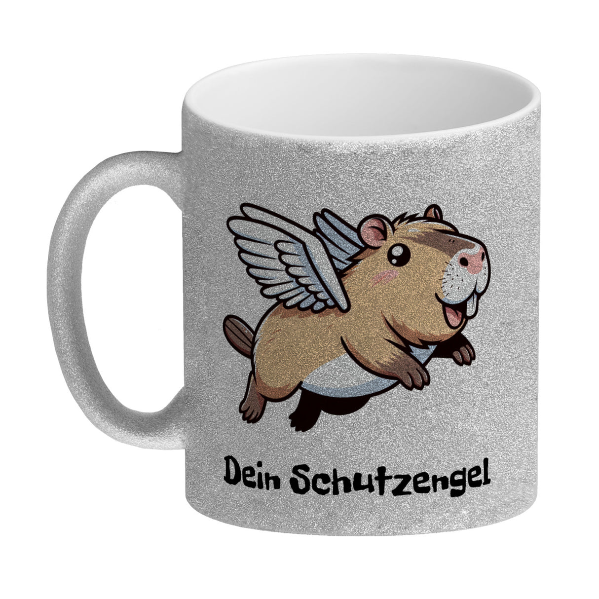 Comic Capybara mit Flügeln Kaffeebecher mit Spruch Dein Schutzengel