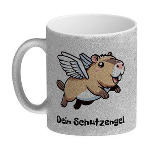 Comic Capybara mit Flügeln Kaffeebecher mit Spruch Dein Schutzengel