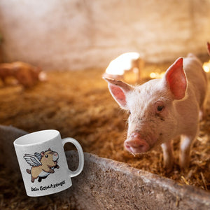 Comic Capybara mit Flügeln Kaffeebecher mit Spruch Dein Schutzengel