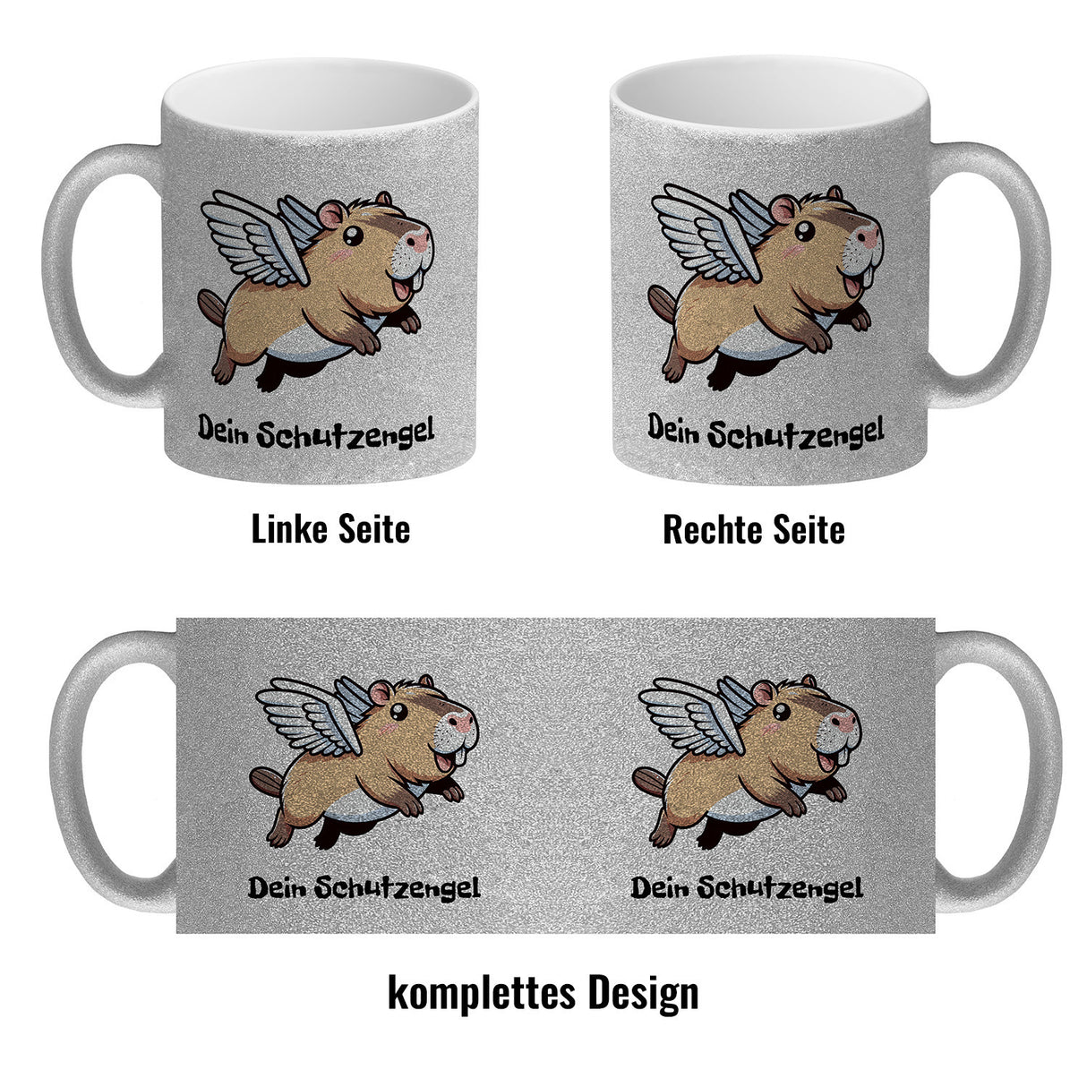 Comic Capybara mit Flügeln Kaffeebecher mit Spruch Dein Schutzengel
