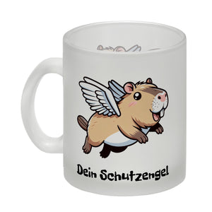 Comic Capybara mit Flügeln Kaffeebecher mit Spruch Dein Schutzengel